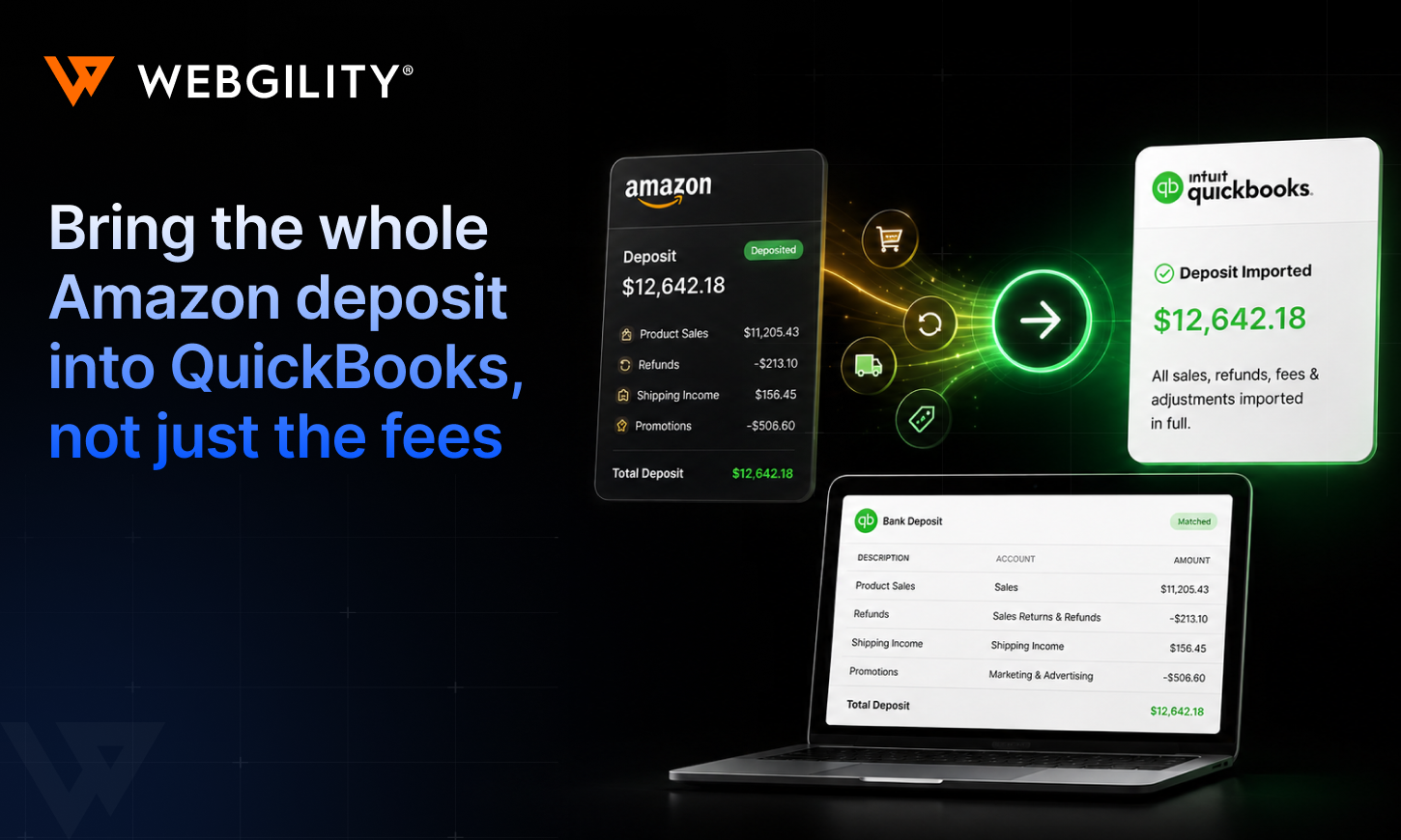 Bring the whole Amazon deposit into QuickBooks, not just the fees