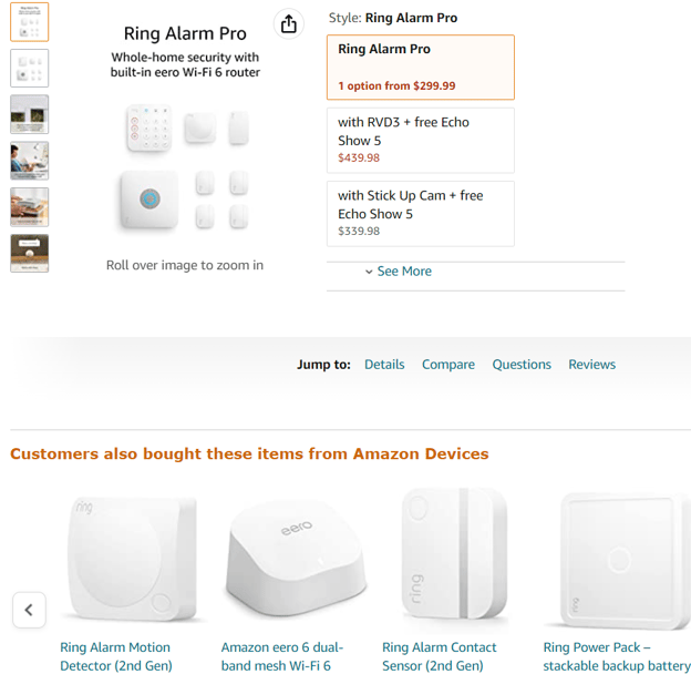 Product recommendations example from Amazon