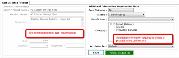 A simple product in QuickBooks you want to transfer to BigCommerce in Webgility.
