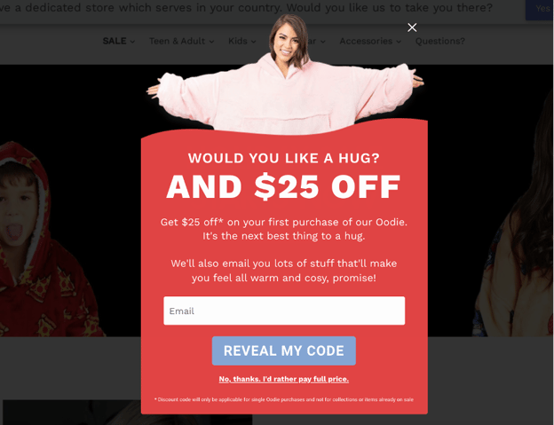 A pop-up ad for a discount offer.