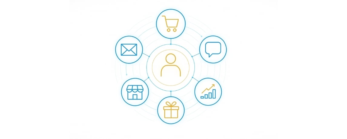Connected ecommerce network symbolizing post-BFCM customer retention.