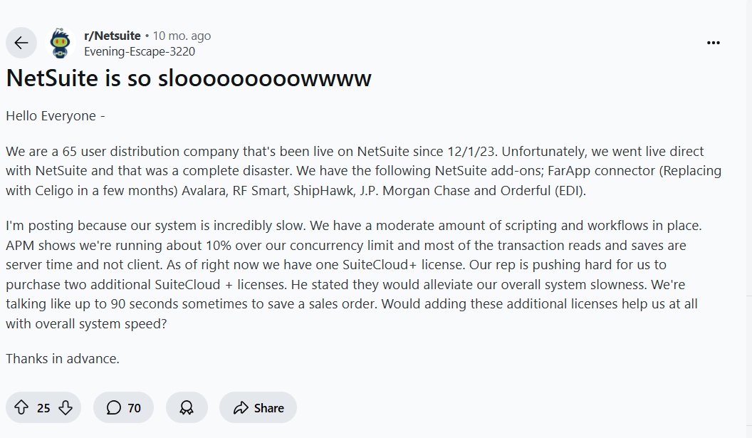 reddit user stated - netsuite is so slow 