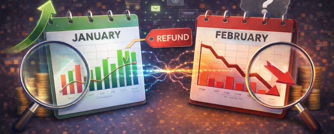 Refunds processed in a different month creating false financial signals across January and February reports