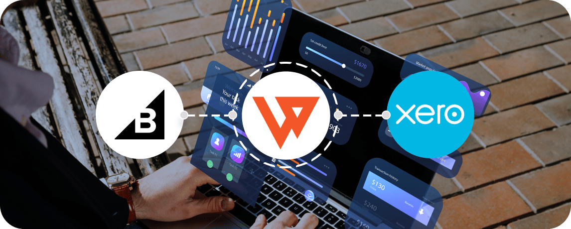 Illustration showing BigCommerce, Webgility, and Xero logos connected, symbolizing BigCommerce Xero integration to automate ecommerce accounting, payments, and workflows.
