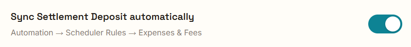 Webgility Scheduler Rules setting with automatic Amazon settlement deposit syncing turned on.
