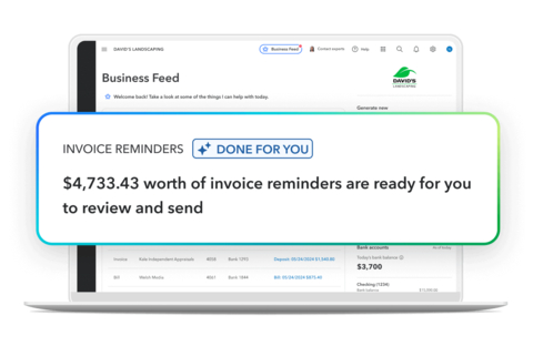 Screenshot showing the invoice reminders feature in QuickBooks Online