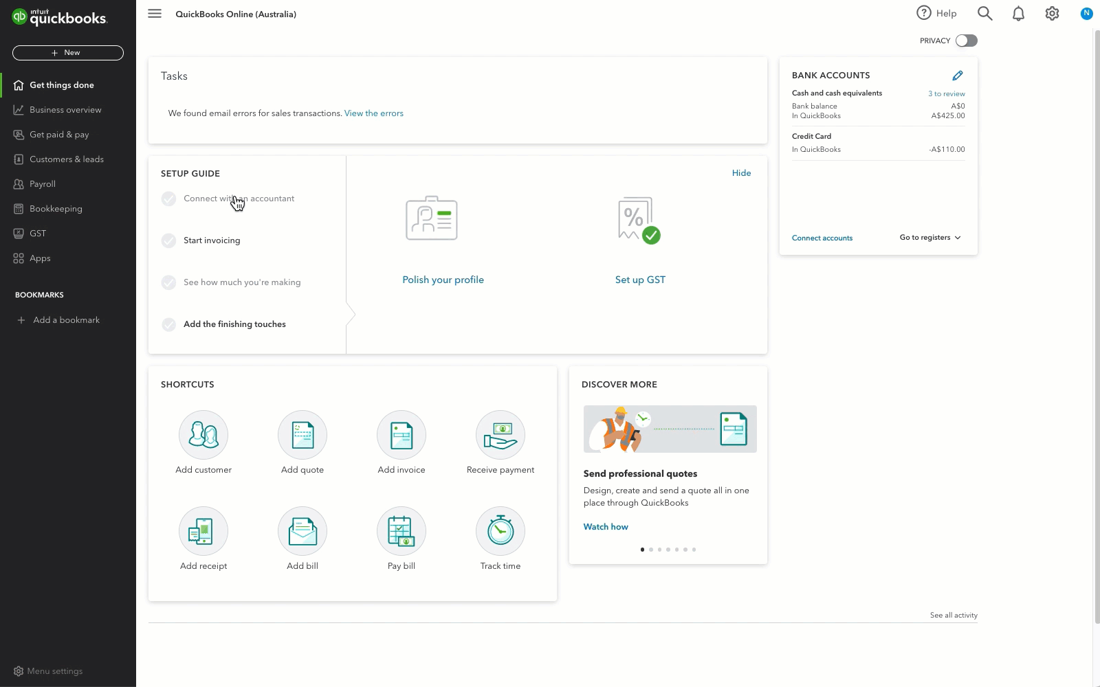 Delayed credit form in QuickBooks Online with customer, date, and line items