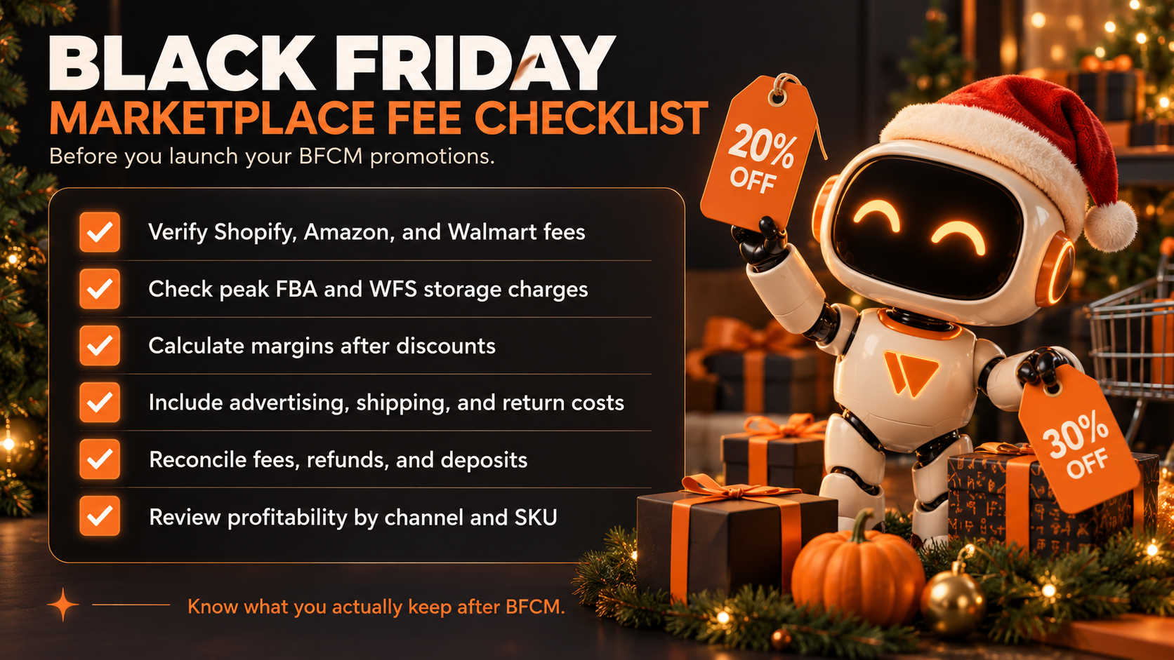 Black Friday marketplace fee checklist for Shopify, Amazon, and Walmart sellers to protect BFCM profits and margins