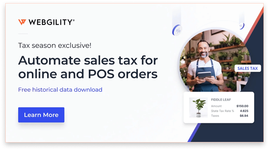  Image of Webgility's sales tax automation for online and POS orders.