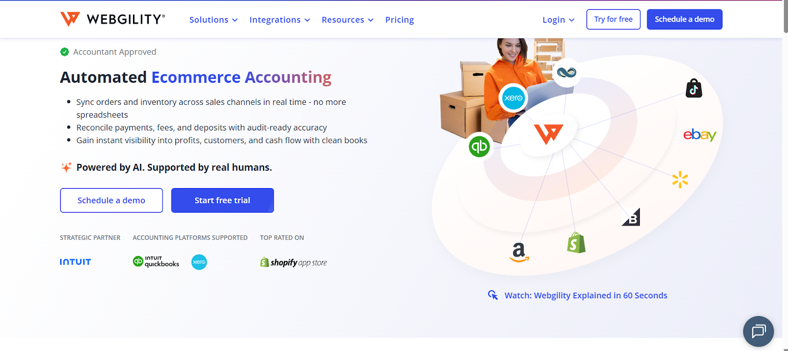 A screenshot of Webgility’s homepage